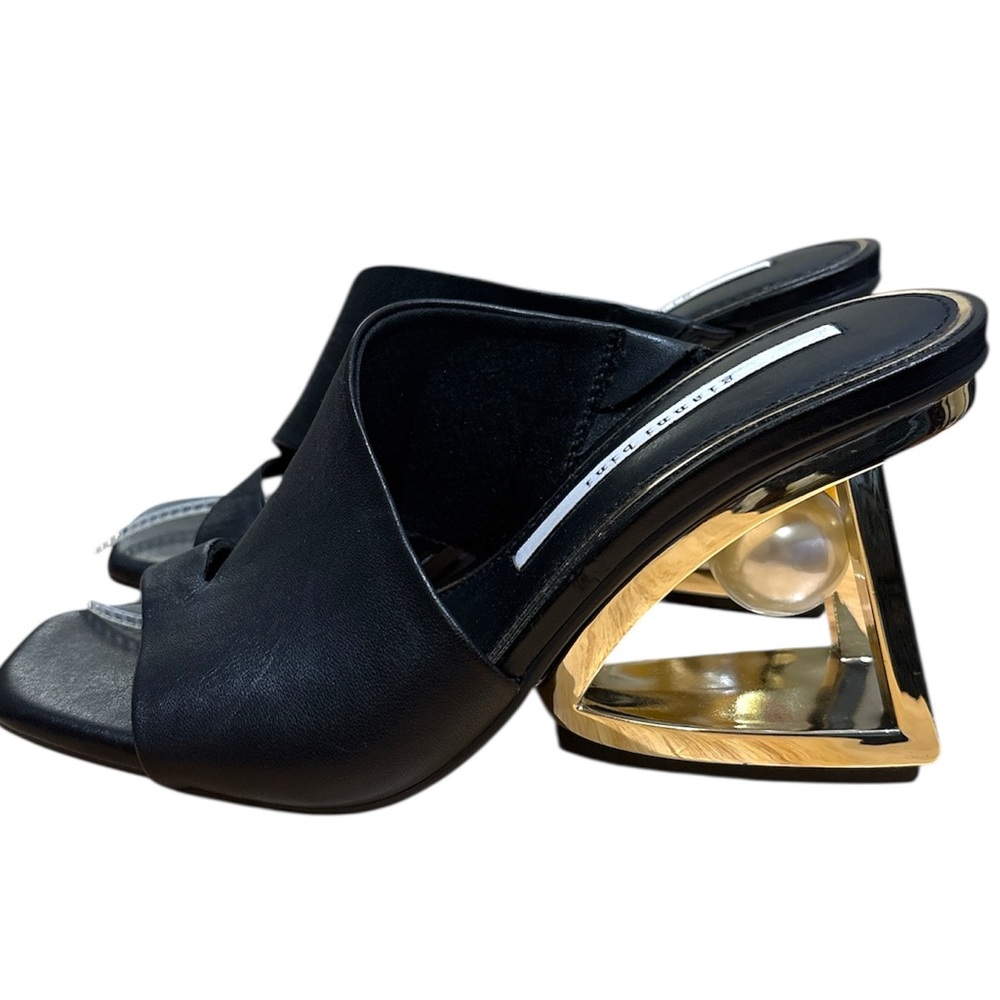 Gianni Bini Paityn Leather Architectural Pearl Detail Wedge Slide Sandals - Picture 6 of 6